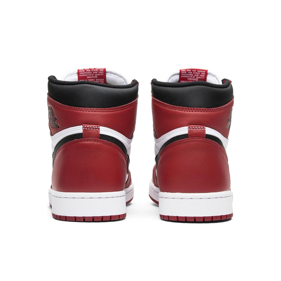 Heels of the Nike Air Jordan 1 High Chicago 2015 basketball shoes in black, red and white