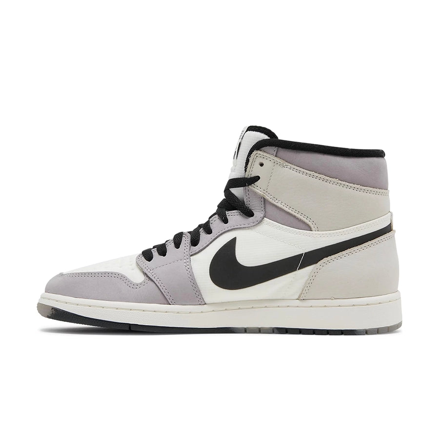 Side of the Nike Air Jordan 1 Retro High Element Gore-Tex Light Bone basketball shoes cream, grey and black