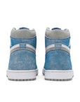 Heels of the Nike Air Jordan 1 Retro High Hyper Royal Michael Jordans in white and washed out royal blue