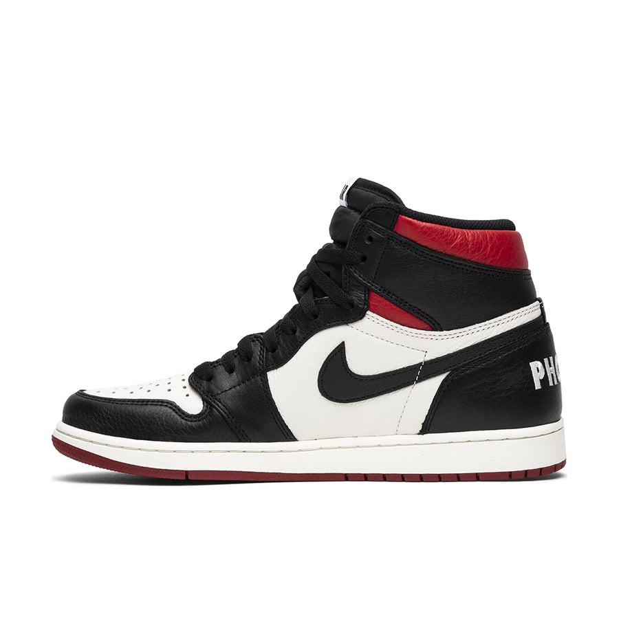 Side of the Nike Air Jordan 1 Retro High Not for Resale basketball shoes in varisty red, black and white