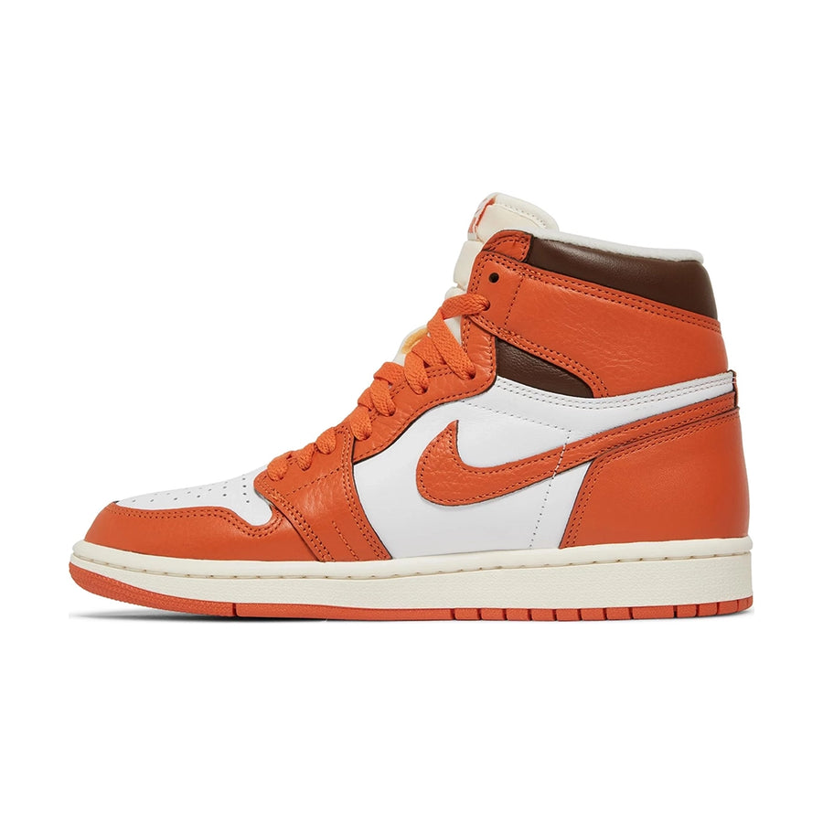 Side of the Jordan 1 High OG 'Starfish' is in a white, orange and chocolate brown colourway