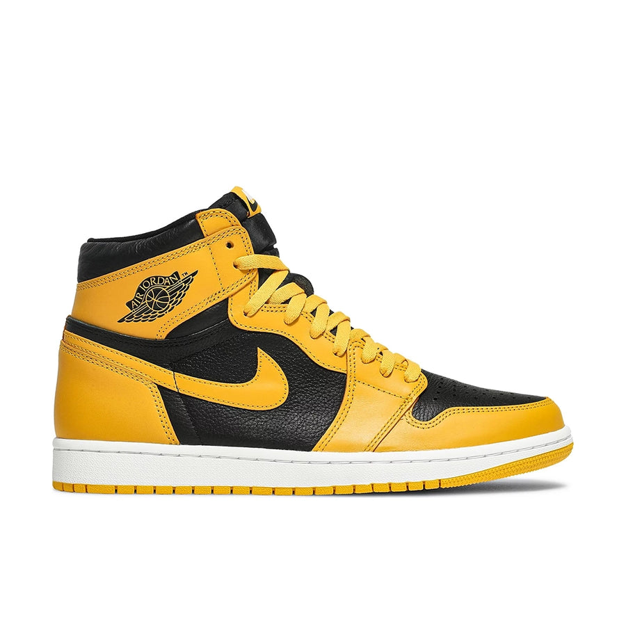 Side of the Nike Air Jordan 1 Retro High Pollen basketball shoes in yellow and black