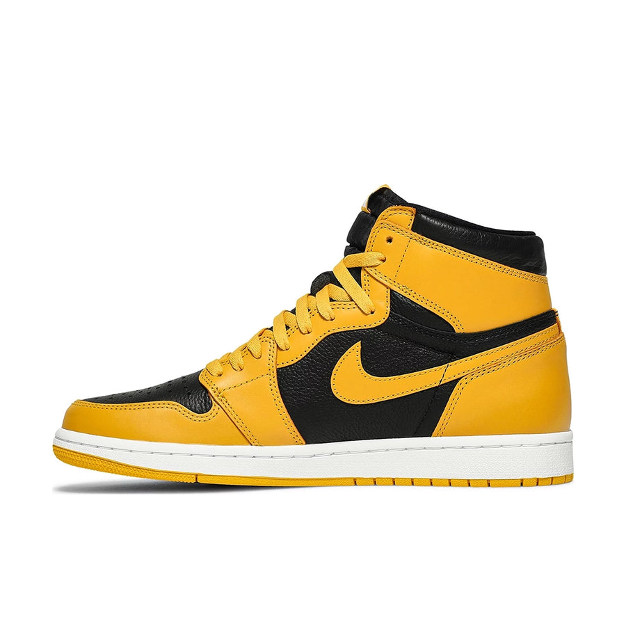 Side of the Nike Air Jordan 1 Retro High Pollen basketball shoes in yellow and black