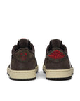 Heels of the Nike Air Jordan 1 Retro Low OG SP Travis Scott sneakers in brown, black and white
