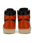 Heels of the Nike Air Jordan 1 basketball shoes in black and orange shattered backboard colour