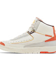 Side of the Air Jordan 2 Maison Chateau Rouge is in a  white, light grey and orange colourway