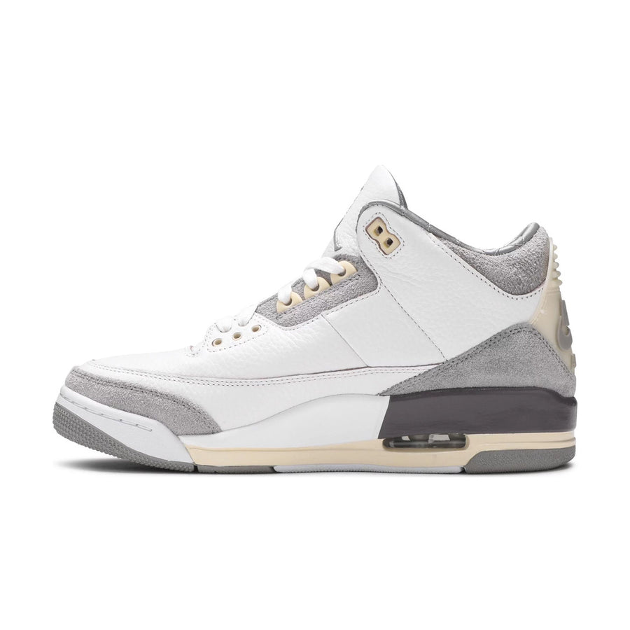 Side of Nike Jordan Air 3 A Ma Maniere basketball shoes in a white grey and subtle cream colour