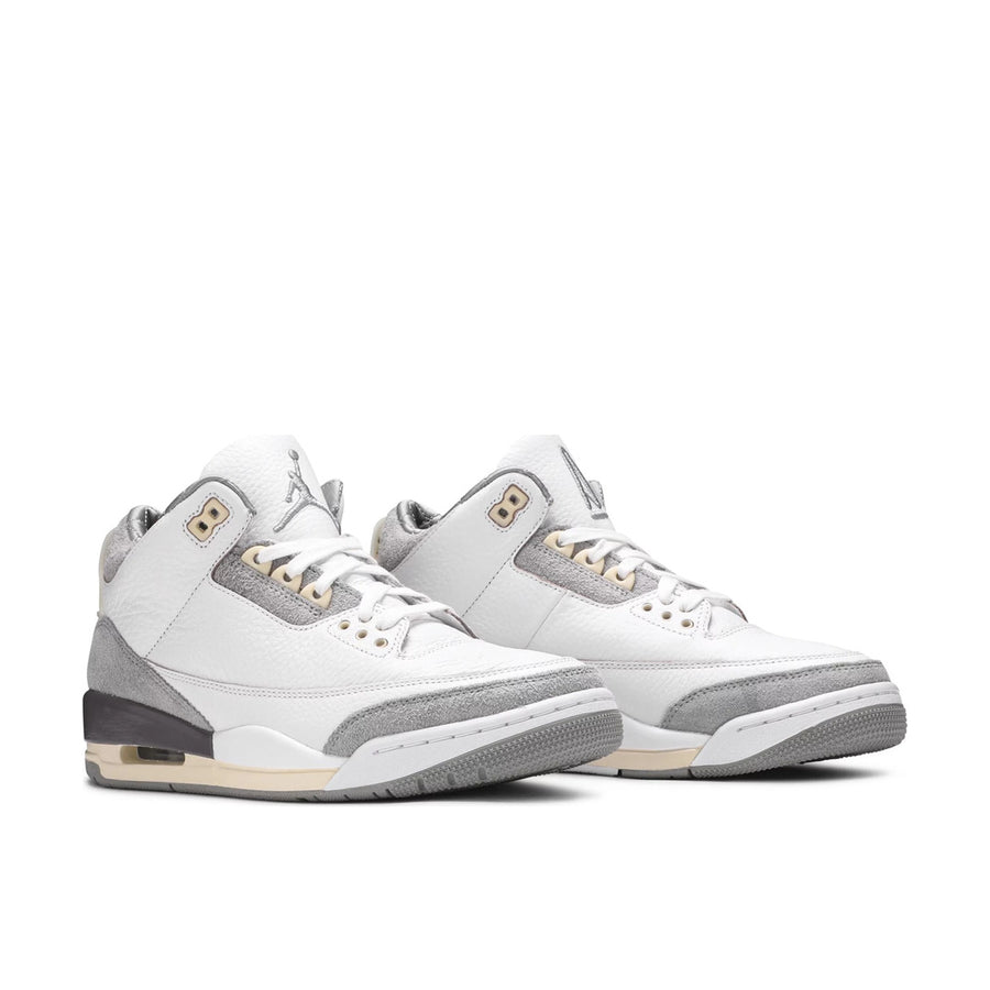 A pair of Nike Jordan Air 3 A Ma Maniere basketball shoes in a white grey and subtle cream colour