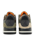 Heels of the Nike Jordan Air 3 basketball shoes in a patchwork camo colour