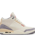 Side of Nike Jordan Air 3 basketball shoes in a white cream muslin colour