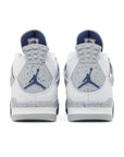 The heels of the Nike Air Jordan 4 Midnight Navy basketball sneaker