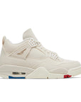 Side of the Air Jordan 4 blank canvas is in a sail, cement grey and fire red colourway