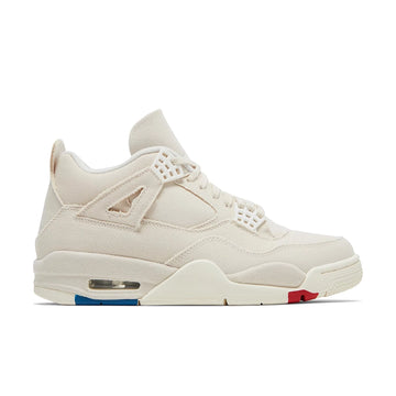 Side of the Air Jordan 4 blank canvas is in a sail, cement grey and fire red colourway