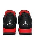 Heels of the Nike Air Jordan 4 Retro Red Thunder basketball shoes in black and red