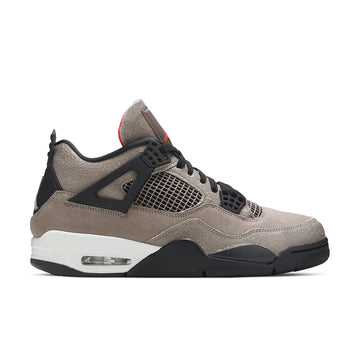 Side of the Nike Air Jordan 4 Retro Taupe Haze basketball sneakers in taupe