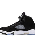 Side of the Nike Air Jordan 5 Retro Moonlight basketball shoes in black and white