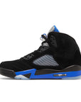 Side of the Nike Air Jordan 5 Retro Racer basketball shoes in black and blue