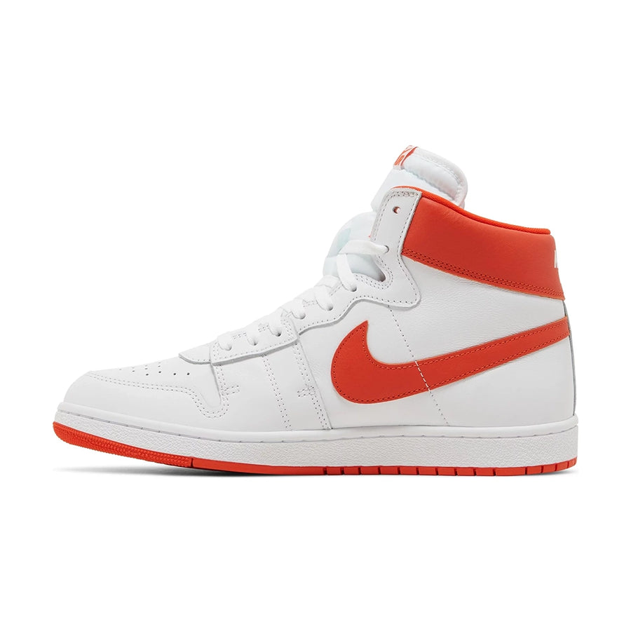 Side of the Nike Air Ship Team Orange basketaball sneakers in white and orange