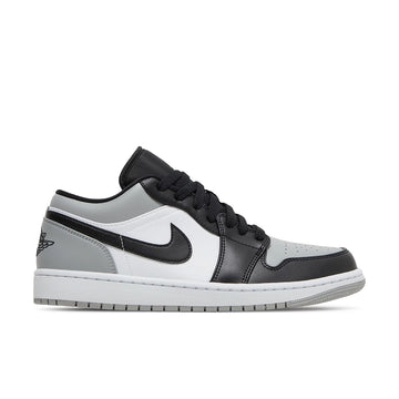 Side of Nike Air Jordan 1 Low Shadow Toe sneakers in grey and black