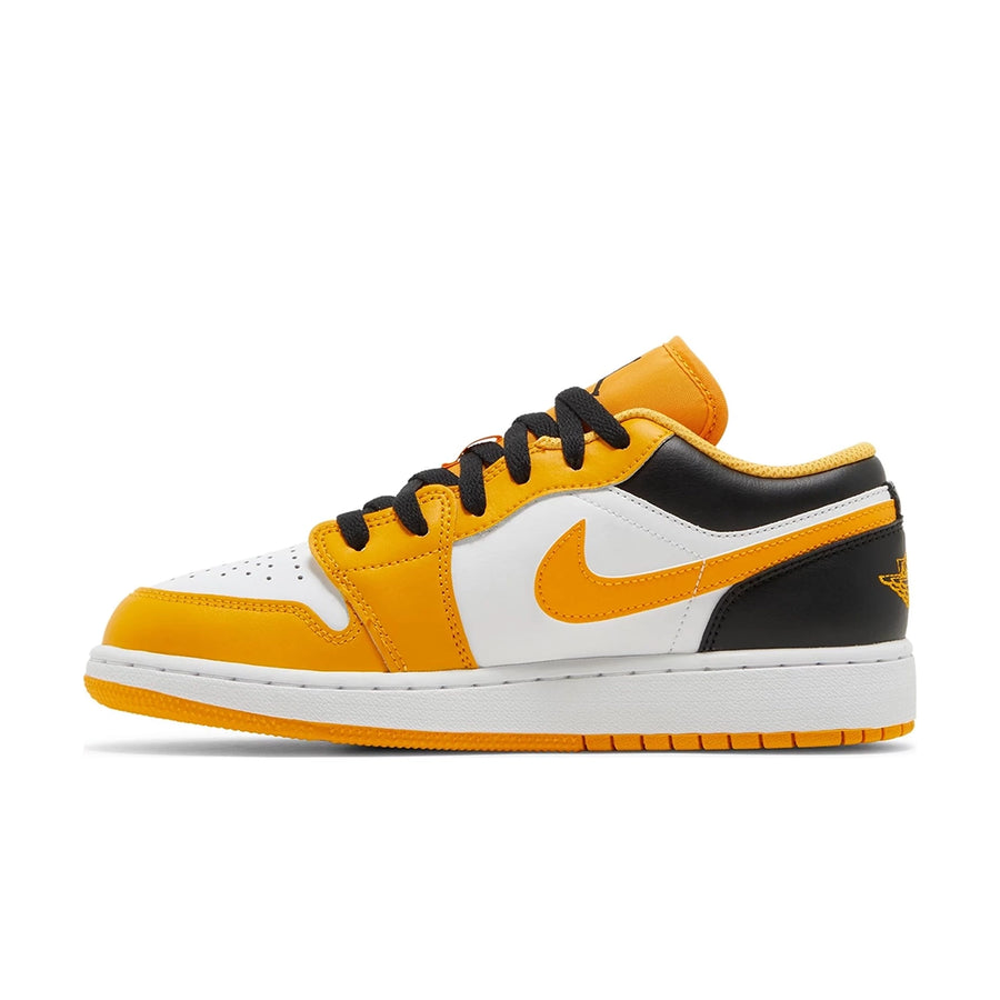 Side of the grade school Nike Air Jordan 1 Low Taxi children shoes in black, yellow and white