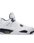 Side of the Nike Air Jordan 4 Retro Columbia 2015 basketball shoes in white and blue