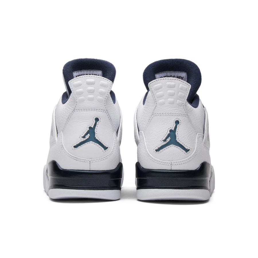 Heels of the Nike Air Jordan 4 Retro Columbia 2015 basketball shoes in white and blue