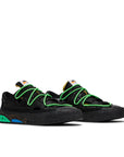 A pair of Nike Blazer Low Off-White Black Electro Green sneaker in black