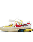 Side of the Nike Blazer Low Off-White University Red sneaker in white