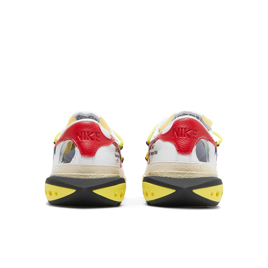 Heel of the Nike Blazer Low Off-White University Red sneaker in white