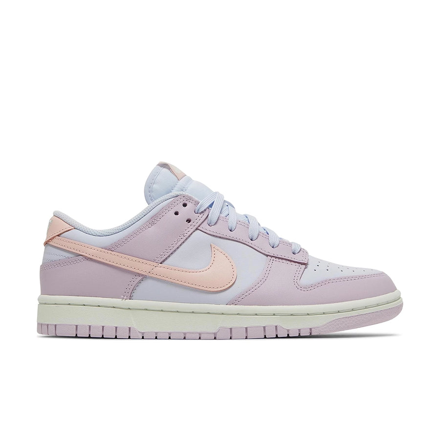 Side of the Nike dunk low womens shoes in pink and light purple colour