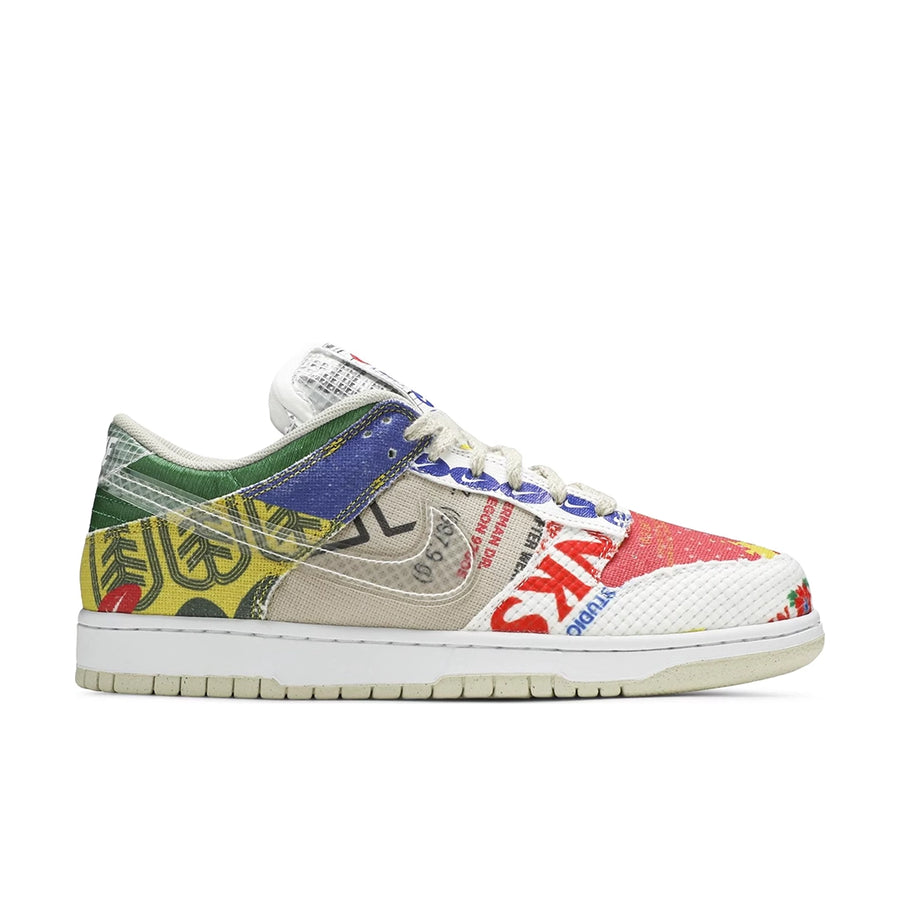 Side of the Nike dunk low city market in a multi colour