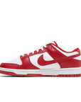 Side of the Nike dunk low in a white red "usc" colour