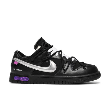 Side of the Nike Dunk Low Off White Lot 50 sneakers in black