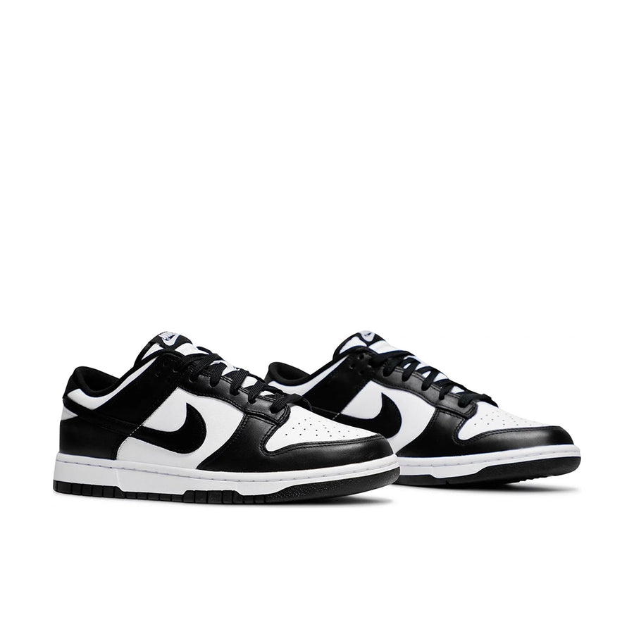 A pair of the  Nike  dunk low in a black white "Panda" colour