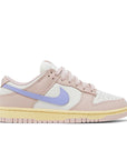 Side of the womens Nike dunk low in a pink lilac "pink oxford" colour