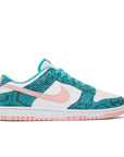 Side of the Nike Dunk Low Snakeskin Washed Teal Bleached Coral womens sneakers