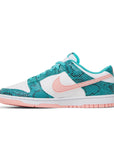Side of the Nike Dunk Low Snakeskin Washed Teal Bleached Coral womens sneakers