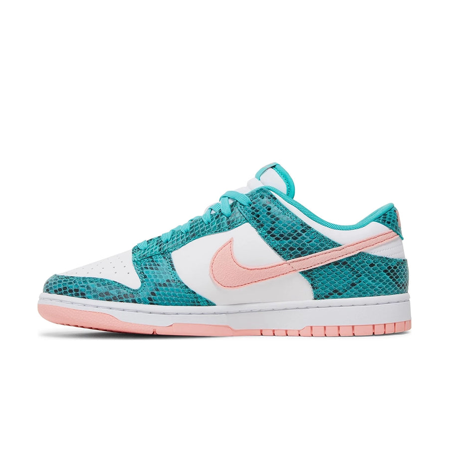Side of the Nike Dunk Low Snakeskin Washed Teal Bleached Coral womens sneakers