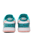 Heels of the Nike Dunk Low Snakeskin Washed Teal Bleached Coral womens sneakers
