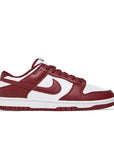 Side of the Nike dunk low in a white red "team red" colour