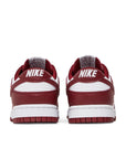 Heel of the Nike dunk low in a white red "team red" colour
