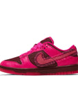 Side of the Nike Dunk Low Valentines Day 2022 womens sneakers in pink and red