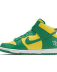 Side of the Nike sb dunk high supreme basketball shoes in yellow green brazil colour