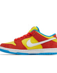 Side of the Nike sb dunk low skating shoes in a red and yellow Bart Simpson  colour