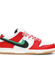Side of the Nike sb dunk low Frame Skate skating shoes in a red, yellow, and green Habibi colour