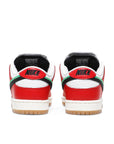 Heel of the Nike sb dunk low Frame Skate skating shoes in a red, yellow, and green Habibi colour
