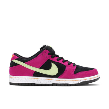 Side of the Nike sb dunk low acg skating shoes in a black and magenta colour