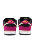 Heel of the Nike sb dunk low acg skating shoes in a black and magenta colour
