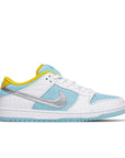 Side of the Nike sb dunk low pro ftc lagoon pulse  skating shoes in blue and white
