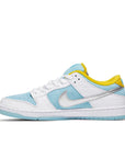 Side of the Nike sb dunk low pro ftc lagoon pulse  skating shoes in blue and white